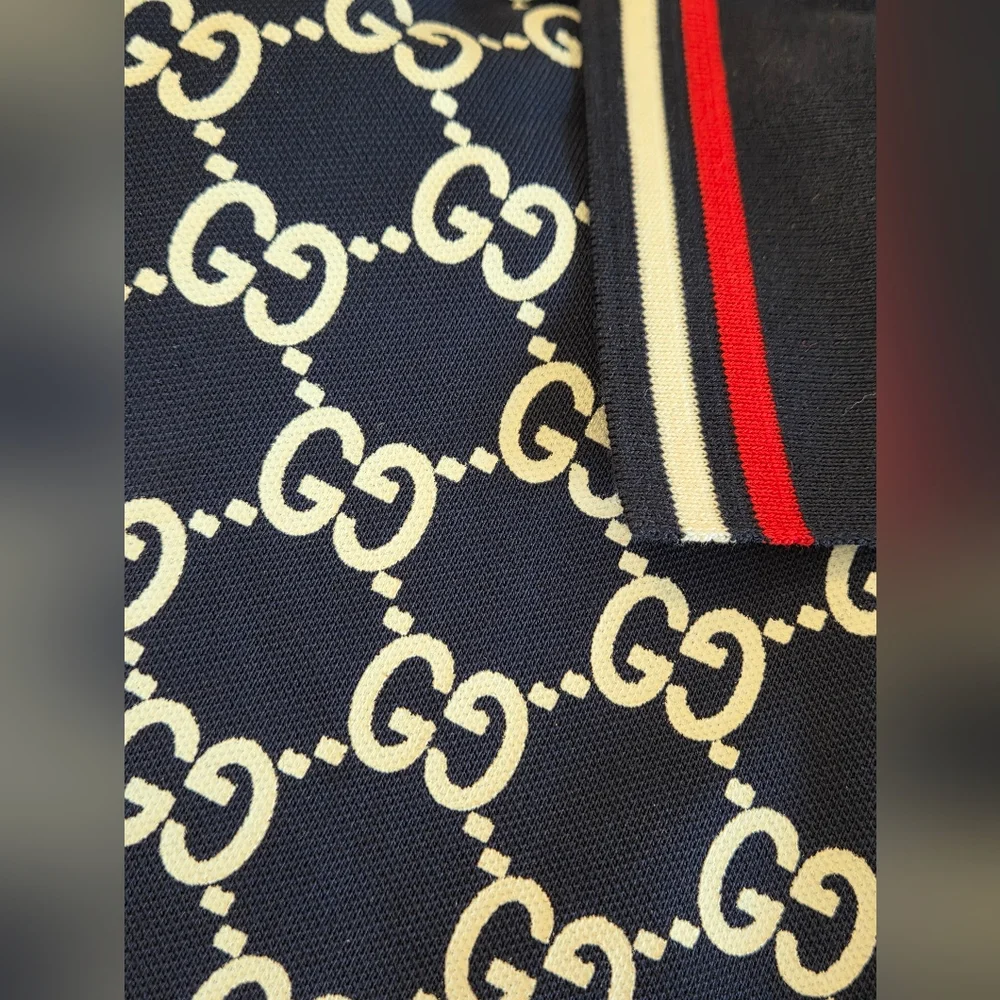 Gucci Navy Blue Patterned Polo Shirt Mens Size XXL ] Fits Like XL - Picture 4 of 9